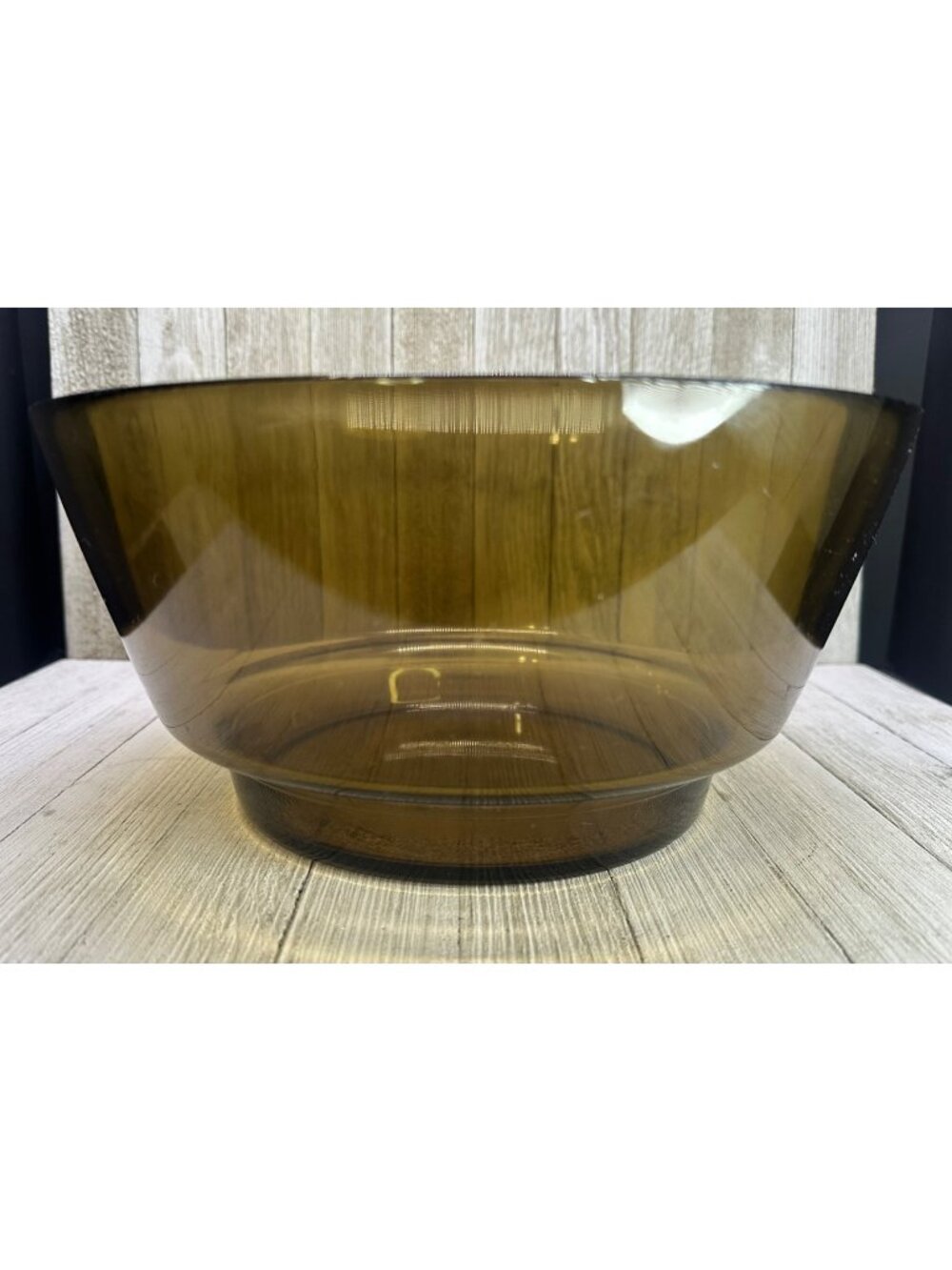 Vtg MCM France Serving Dish Bowl Brown Smoked Blown Glass Made in France 11" DIA